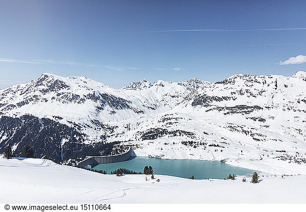 Austria  Tyrol  Galtuer  view to snowy mountains and a reservoir