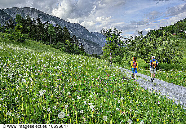Austria  Tyrol  Man and woman hiking from Landeck to Ehrwald