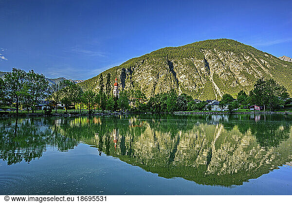 Austria  Tyrol  Nassereith  Hill reflecting in Nassereither See
