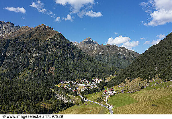 Austria  Tyrol  Sankt Sigmund im Sellrain  Aerial view of Sellrain Valley in summer