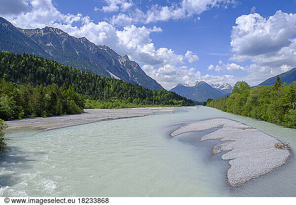Austria  Tyrol  Scenic view of Lech river flowing through Lechtal valley in summer