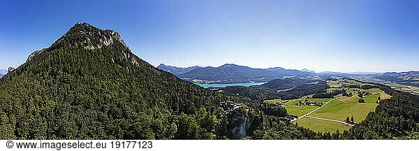 Austria  Upper Austria  Drone panorama of Schober mountain in summer