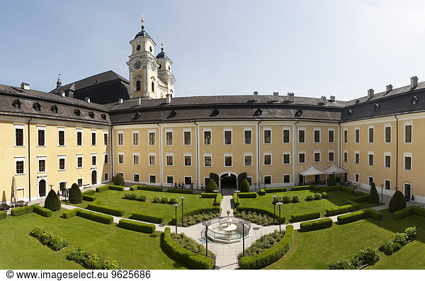 Austria  Upper Austria  Mondsee  Basilica St Michael  Palace Mondsee and palace garden