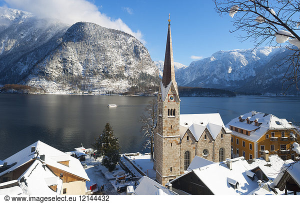 Austria  Upper Austria  Salzkammergut  Hallstatt  Lake Hallstatt  evangelic church