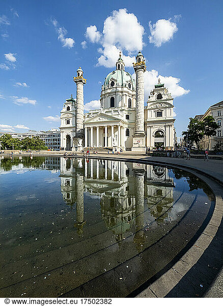 Austria  Vienna  Karlskirche reflecting in reflecting pool