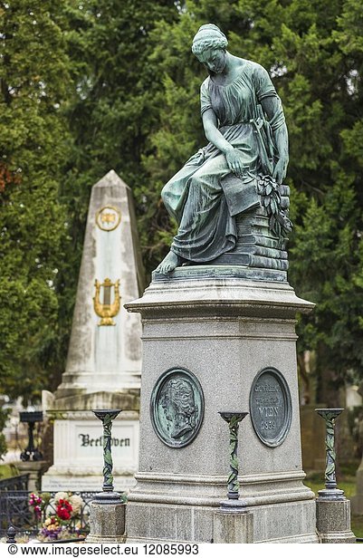 Austria  Vienna  Zentralfriedhof  Central Cemetery  graves of the composers Ludwig von Beethoven and Wolfgang Amadeus Mozart.
