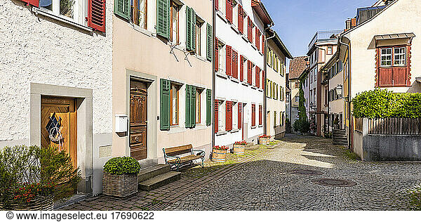 Austria  Vorarlberg  Bregenz  Townhouses along empty cobblestone alley