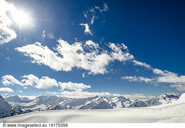 Austria  Vorarlberg  Clouds over snowcapped peaks of Allgau Alps