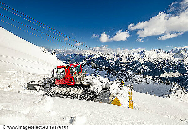 Austria  Vorarlberg  Snowplow on Walmendinger Horn mountain