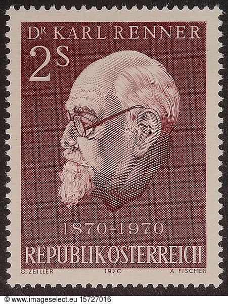 Austrian stamp with portrait of Karl Renner  an Austrian politician of the Socialist Party  Sweden  Europe