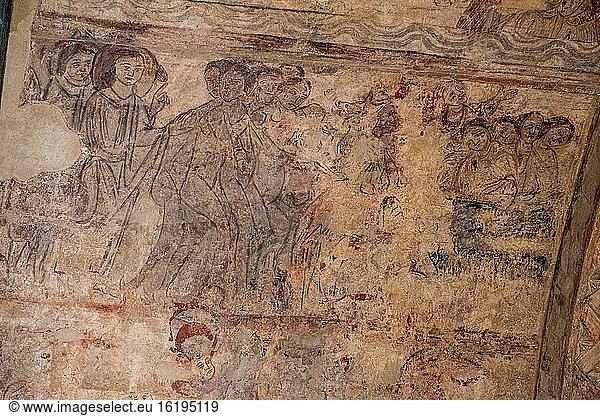 Auswahl der Seligen und der Sünder  Wandgemälde aus Osia  XIII. Jahrhundert  Fresko abgerissen und auf Leinwand übertragen  aus der Einsiedelei Nuestra Se?ora del Rosario  Osia  Diözesanmuseum von Jaca  Huesca  Spanien.
