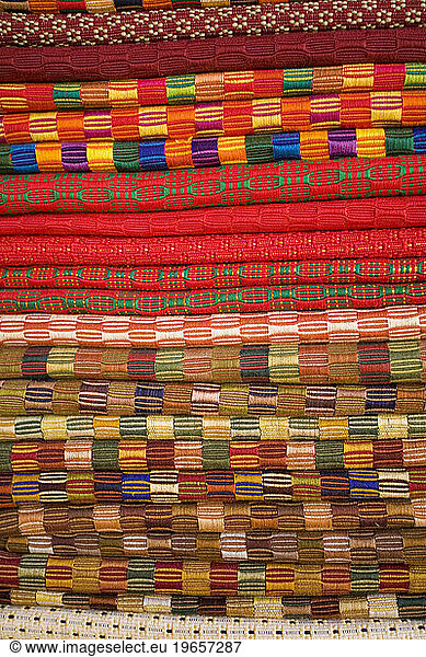 Authentic and colorful textiles in shopping both  Antigua  Guatemala