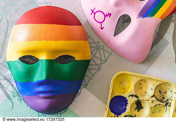 Authentic hand-painted masks with LGBTI flag and symbols