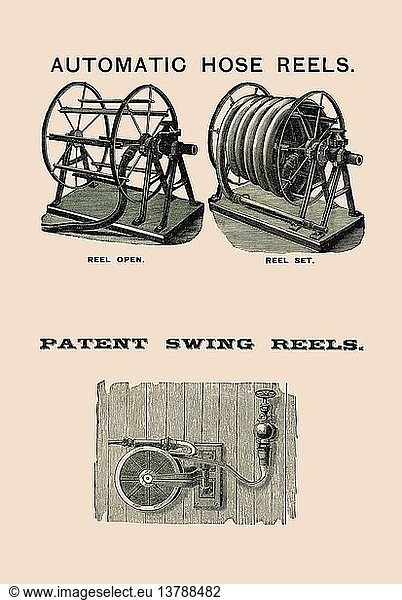Automatische Schlauchaufroller und Patent-Schwenkaufroller 1889