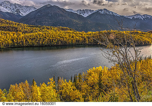 Autumn colours in the Chugach Mountains; Alaska  United States of America
