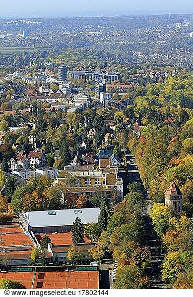Autumn view of Stuttgart Degerloch from the Stuttgart TV tower  state capital Stuttgart  Baden-Württemberg  Germany  Europe