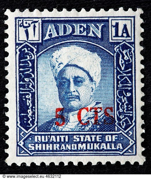 Awadh II bin Saleh Al Quaiti, Sultan of Qu¥aiti State of Shihr and Mukalla Qu¥aiti State in Hadhramaut 1956-1966, postage stamp, Aden, Yemen