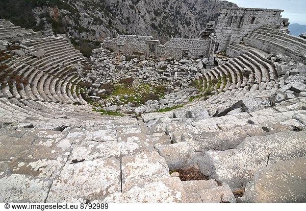 Bühne Theater Bühnen Truthuhn Europa Berg Sitzmöbel Gebäude Stadt Architektur Ruine Spiel Bildhauerei Sehenswürdigkeit Griechenland antik Anatolien Erdbeben griechisch Türkei