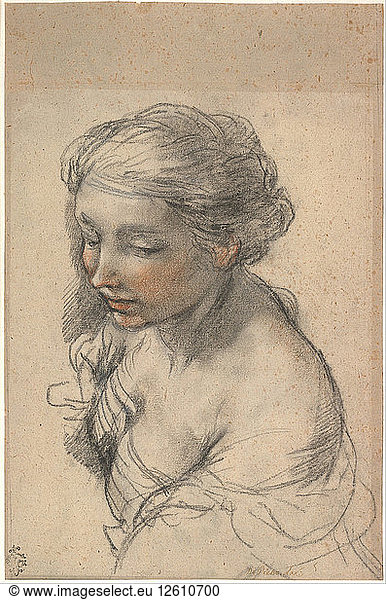 Büste einer jungen Frau  nach links gewandt  1637. Künstler: Cortona  Pietro da (1596-1669)