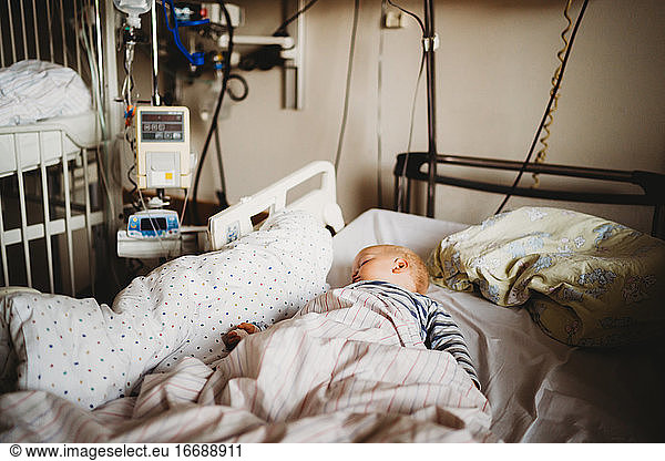 Baby at the hospital sick with a virus coronavirus covid19
