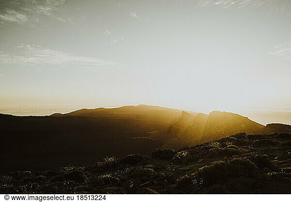 Backlit sunrise in the caldera of Cañadas del Teide