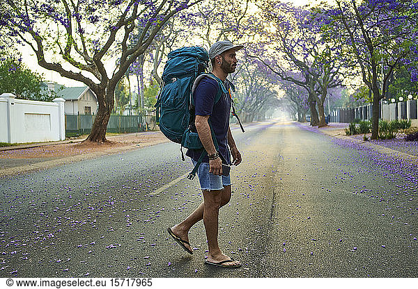 Backpacker waking in the street  Pretoria  South Africa