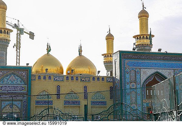 Baghdad  Iraq.: A picture of a Shi'ite shrine Musa al-Kadhim and his grandson Mohammed Jawad  It is a shrine of a large courtyard  Located in the city of Kadhimiya in Baghdad city in Iraq  and showing two domes And a number of minarets.