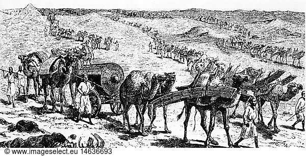 Baker  Samuel W.  8.6.1821 - 30.12.1893  brit. Reisender  Expedition zu den Quellen des Nil  Karawane in der WÃ¼ste  Xylografie 19. Jahrhundert