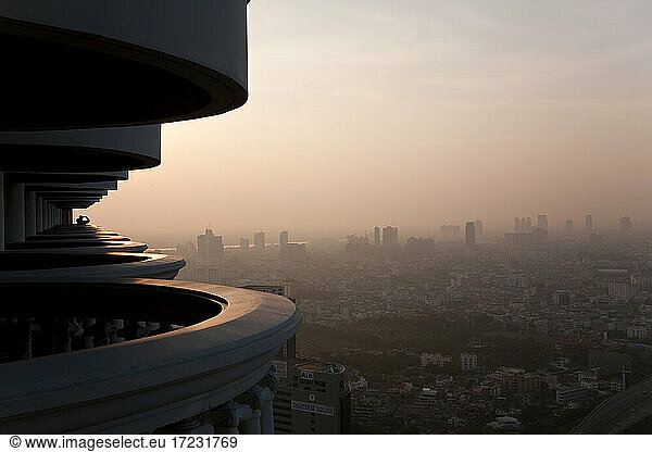 Balcony and view over Bangkok at dawn  Thailand