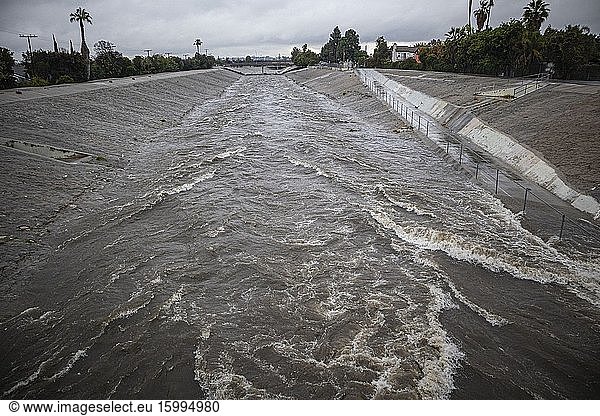 Ballona Creek after storm  Culver City  Los Angeles  California  USA.