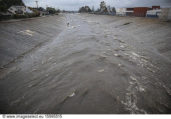 Ballona Creek after storm  Culver City  Los Angeles  California  USA.