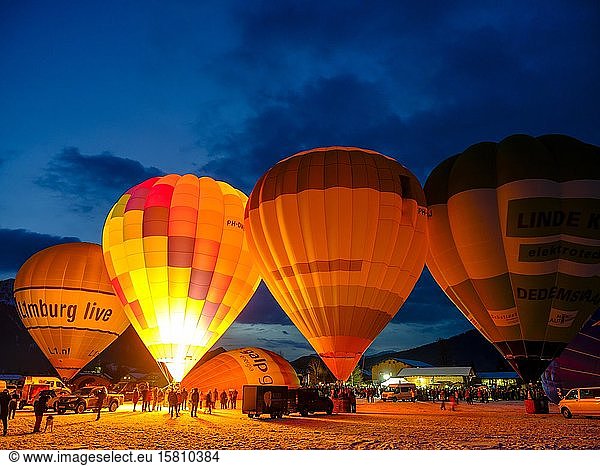 Balloon Glow  Balloon Festival  Inzell  County Traunstein  Upper Bavaria  Bavaria  Germany  Europe