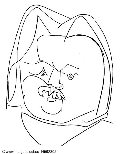 Balzac  Honore de  20.5.1799 - 18.8.1850  frz. Schriftsteller  Portrait  Zeichnung von Pablo Picasso (1881 - 1973)  1953