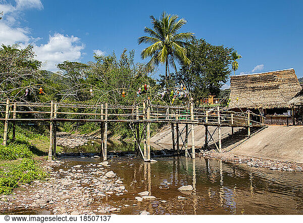 Bamboo bridge at the village of Bo Kluea which means Salt well
