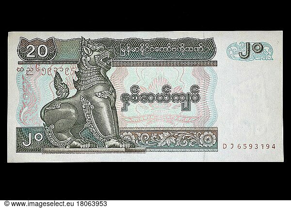 Banknote Rückseite 20 Kyat  Myanmar  Asien