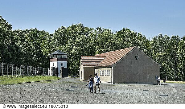 Barbed wire  watchtower  prisoners' canteen  beech forest Concentration Camp Memorial  Thuringia  Germany  Europe