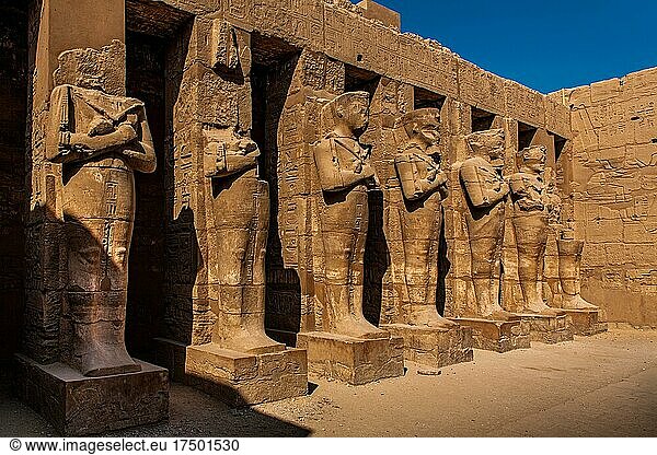 Barque station of Ranses III with colossal mummy-shaped statues of Osiris the King  Karnak Temple  Luxor  Thebes  Egypt  Luxor  Thebes  Egypt  Africa