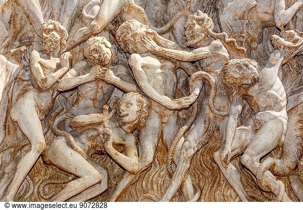 Bas Relief (The Last judgement ) On The Facade of The Duomo  Orvieto  Italy.