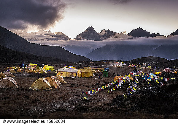 Base Camp tents of Ama Dablam in the Everest region of Nepal