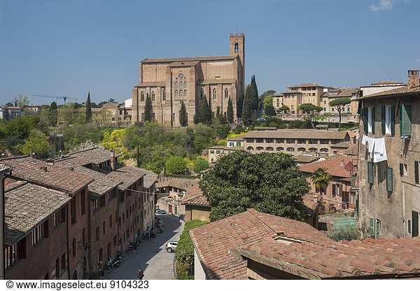 Basilica di San Domenico  vorne die Straße Via Fontebranda  Siena  Toskana  Italien