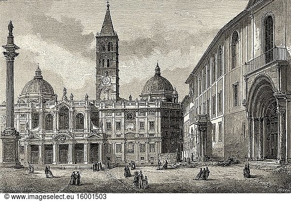 Basilica Santa Maria maggiore and Saint Anthony convent  Rome. Italy  Europe. Trip to Rome by Francis Wey 19Th Century.