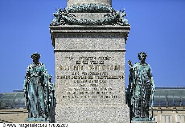Basis der Jubiläumssäule auf dem Schlossplatz mit Inschrift für König Wilhelm  Landeshauptstadt Stuttgart  Baden-Württemberg  Deutschland  Europa