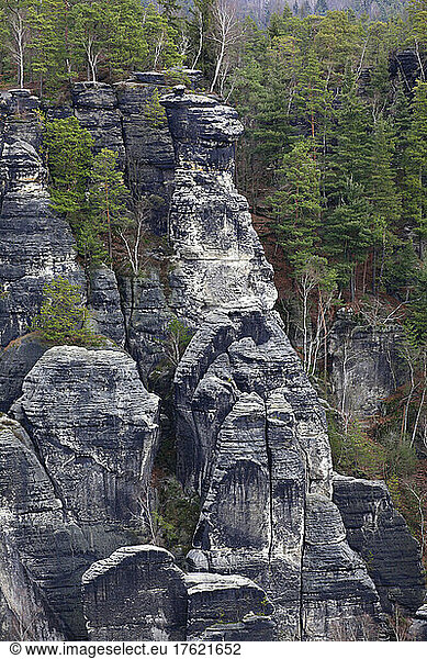 Bastei rock formation in Elbe Sandstone Mountains