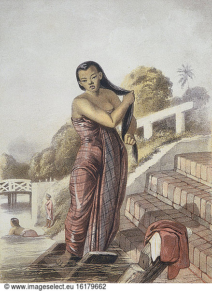 Bathing slave in Batavia / Lithograph