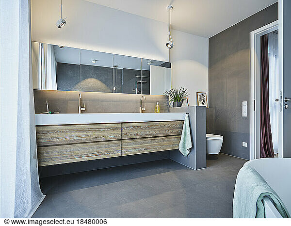 Bathroom set up in modern apartment