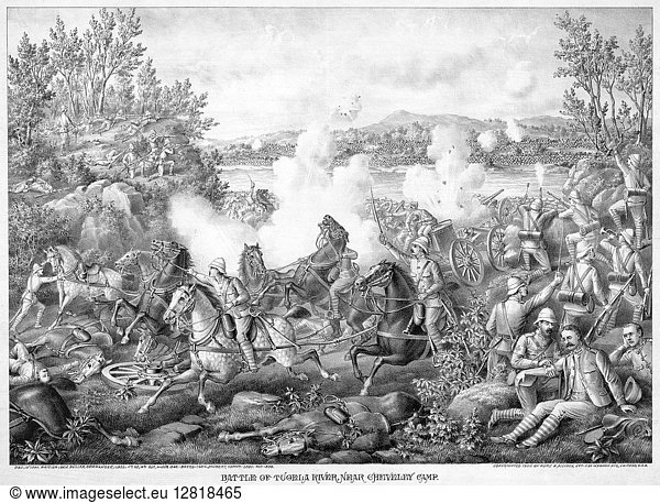 BATTLE OF TUGELA RIVER  The Battle of Tugela River during the Second Boer War  December 1899. Print by Kurz & Allison  late 19th or early 20th century.