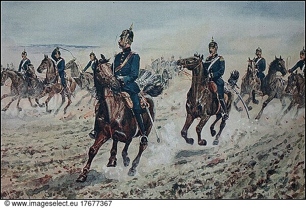 Bavaria  Bavarian Army  Riding Artillery in Action  Germany  ca 1900  Historical  digitally restored reproduction from a 19th century original  exact date unknown  Europe