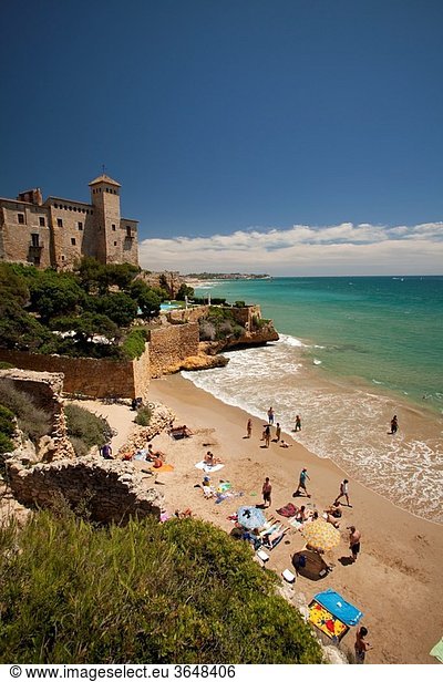 Beach and Castle of Tamarit  Altafulla  Tarragones  Tarragona  Spain