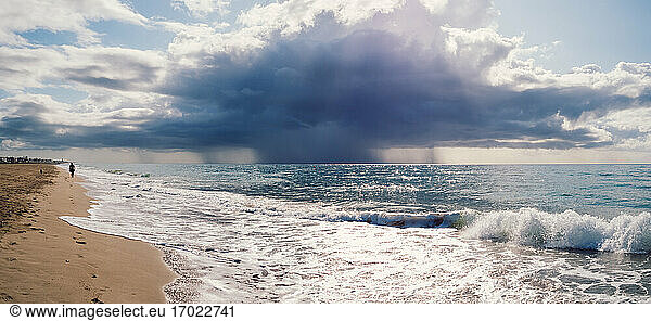 Beach and storm over sea  Barcelona  Spain