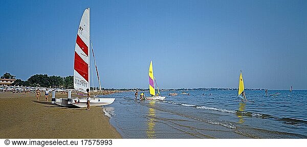 Beach  Catamarans  Water sports  Beach holidaymakers  Side  Turkish Riviera  Turkey  Asia